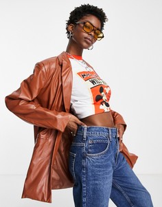 Блейзер в стиле oversized из искусственной кожи рыжего цвета (от комплекта) Heartbreak-Оранжевый цвет