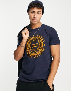 Темно-синяя футболка с круглым вырезом и логотипом Jack & Jones-Темно-синий