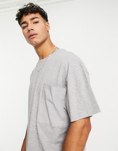 Светло-серая oversized-футболка с большим карманом Threadbare-Серый
