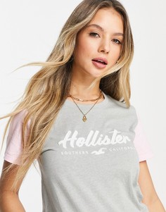 Серая футболка с логотипом Hollister-Серый