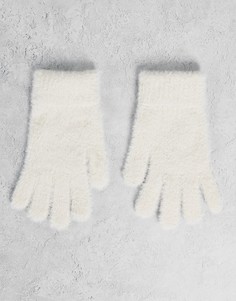 Кремовые суперпушистые перчатки Accessorize-Белый