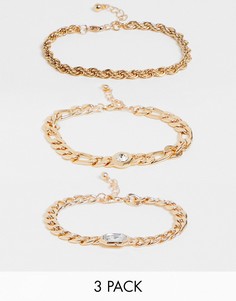 Набор из 3 золотистых браслетов-цепочек с кристаллами ASOS DESIGN-Золотистый