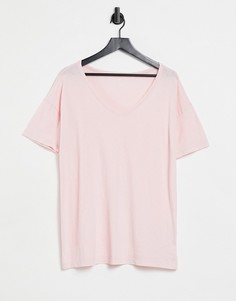 Бледно-розовая футболка бойфренда для дома с V-образным вырезом Aerie-Розовый цвет