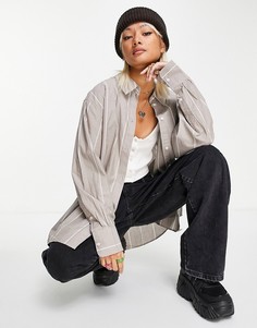 Бежевая oversized-рубашка в полоску из органического хлопка Weekday Edyn-Коричневый цвет
