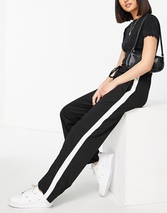 Черные брюки с широкими штанинами и контрастной полосой Brave Soul-Черный цвет