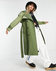 Тренч цвета хаки с деталью на спине Bershka-Зеленый цвет