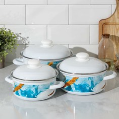 Набор кастрюль ocean, 3 шт: 1,5 л, 2 л, 3 л Доляна