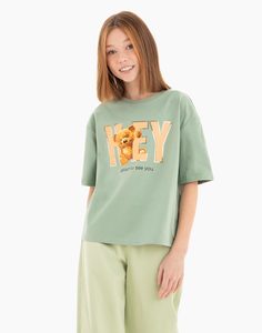 Зелёная футболка с пайетками для девочки Gloria Jeans