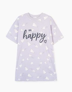 Фиолетовая ночная сорочка oversize с принтом Be happy Gloria Jeans