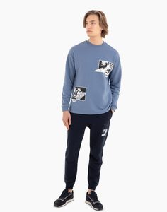 Тёмно-синие спортивные брюки Comfort с аниме-принтом Gloria Jeans