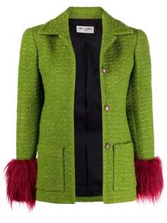 Saint Laurent твидовый жакет с искусственным мехом