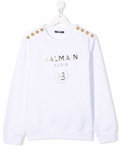 Balmain Kids толстовка с логотипом металлик