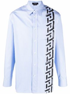 Versace рубашка в тонкую полоску с узором Greca