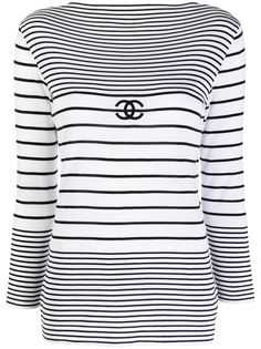 Chanel Pre-Owned полосатая футболка 1990-х годов с вышитым логотипом CC