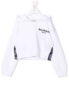 Balmain Kids укороченное худи с логотипом