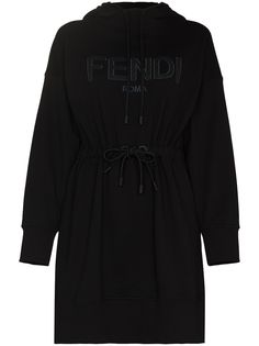 Fendi платье мини с капюшоном и вышитым логотипом