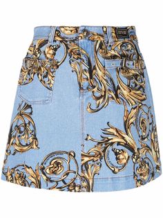 Versace Jeans Couture джинсовая юбка мини с принтом Barocco