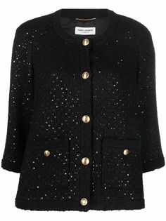 Saint Laurent твидовый жакет с пайетками