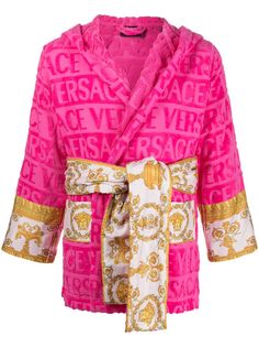 Versace короткий халат с принтом Barocco и логотипом