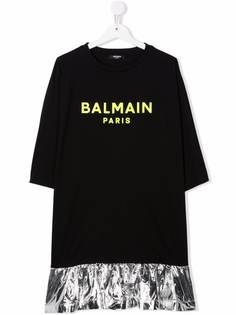 Balmain Kids платье с контрастной вставкой и логотипом
