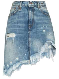 R13 джинсовая юбка мини асимметричного кроя с эффектом потертости