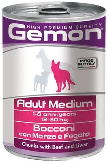 Влажный корм Gemon Dog Medium для собак средних пород, кусочки говядины с печенью, 415гр