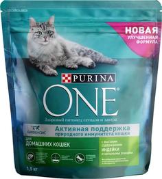 Сухой корм Purina ONE для домашних кошек, с индейкой и цельными злаками, 1,5кг