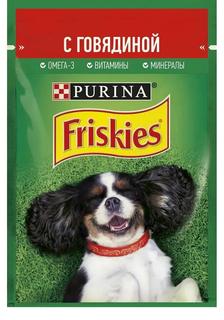 Влажный корм Friskies для взрослых собак, кусочки с говядиной в подливе, 85гр