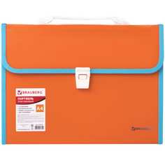 Пластиковая папка-портфель brauberg joy а4, 13 отделений, с окантовкой, оранжевый 227975