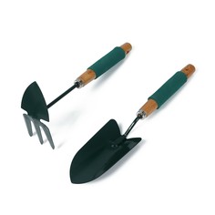 Набор садового инструмента, 2 предмета: совок, мотыжка, длина 36 см. деревянные ручки с поролоном Greengo