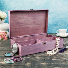 Подарочный ящик 34×21.5×10.5 см деревянный 3 отдела, с закрывающейся крышкой фиолетовый Дарим Красиво