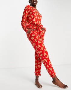 Красная пижама из рубашки и брюк с принтом имбирных человечков In The Style x Jac Jossa-Красный