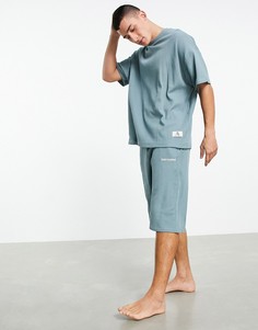 Синий вафельный пижамный комплект для дома ASOS DESIGN Essentialwear-Голубой