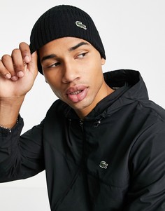 Черная шапка-бини с логотипом Lacoste-Черный цвет