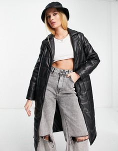 Черное стеганое пальто из искусственной кожи Topshop-Черный цвет