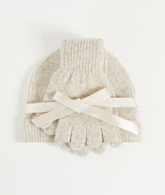 Подарочный набор с шапкой-бини и перчатками из смесового переработанного материала бежевого цвета ASOS DESIGN-Светло-бежевый цвет
