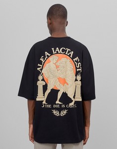 Черная футболка в стиле oversized с древнеримским принтом на спине Bershka-Черный цвет