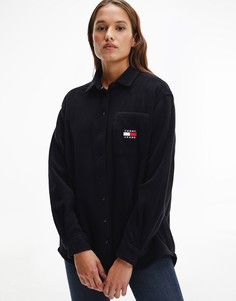 Черная флисовая рубашка навыпуск Tommy Jeans-Черный цвет