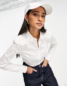 Боди-рубашка белого цвета из эластичного хлопка с длинными рукавами ASOS DESIGN-Белый