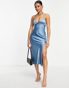 Атласное платье миди бирюзового цвета с вырезом на спине Parallel Lines-Голубой