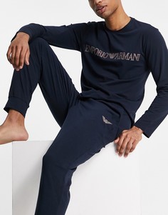 Пижамный комплект с крупным логотипом Emporio Armani Bodywear-Темно-синий