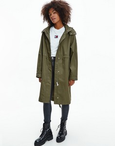 Оливково-зеленая парка с капюшоном Tommy Jeans-Зеленый цвет