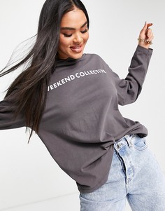 Темно-серый лонгслив с капюшоном и логотипом ASOS Weekend Collective