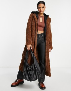 Коричневое плюшевое oversized-пальто NA-KD-Коричневый цвет