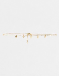 Золотистое ожерелье-чокер с подвесками-крестами DesignB London-Золотистый