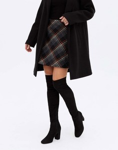 Черные ботфорты из искусственной замши на блочном каблуке New Look-Черный цвет