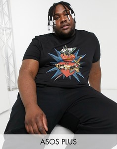 Черная футболка из органического хлопка с принтом цветов и вазы спереди ASOS DESIGN Plus-Черный цвет