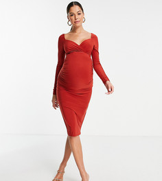 Бордовое облегающее платье миди с запахом Missguided Maternity-Красный