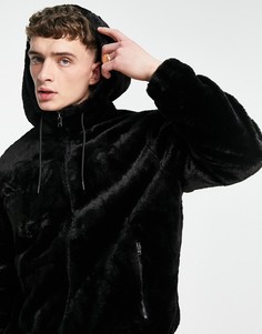 Черная куртка из искусственного меха с капюшоном Bershka-Черный цвет