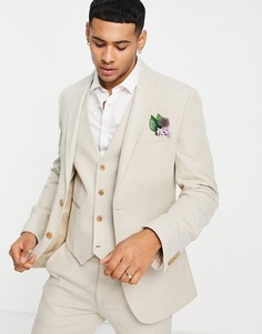 Супероблегающий пиджак светло-бежевого цвета из саржи с начесом ASOS DESIGN Wedding-Светло-бежевый цвет